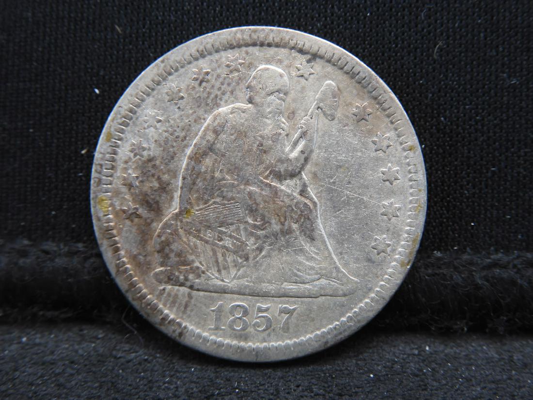 1857 w/ Drapery Seated Liberty Silver Quarter - VF/XF (1 of 2)