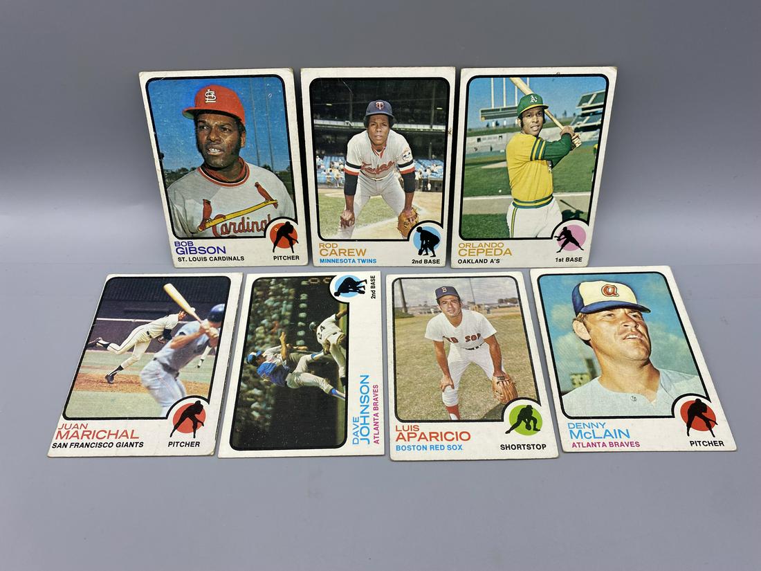 1973 Topps Baseball Star Player Cards - 7 Cards -: 1973 Topps Baseball Star Player Cards - 7 Cards - Varying Conditions - Bob Gibson, Rod Carew, Orlando Cepeda, Juan Marichal