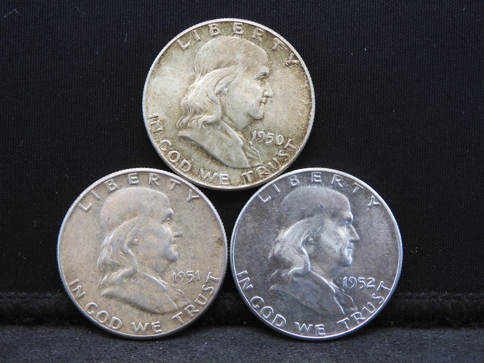 1950, 1951, 1952 Uncirculated Franklin Half Dollars. (1 of 2)