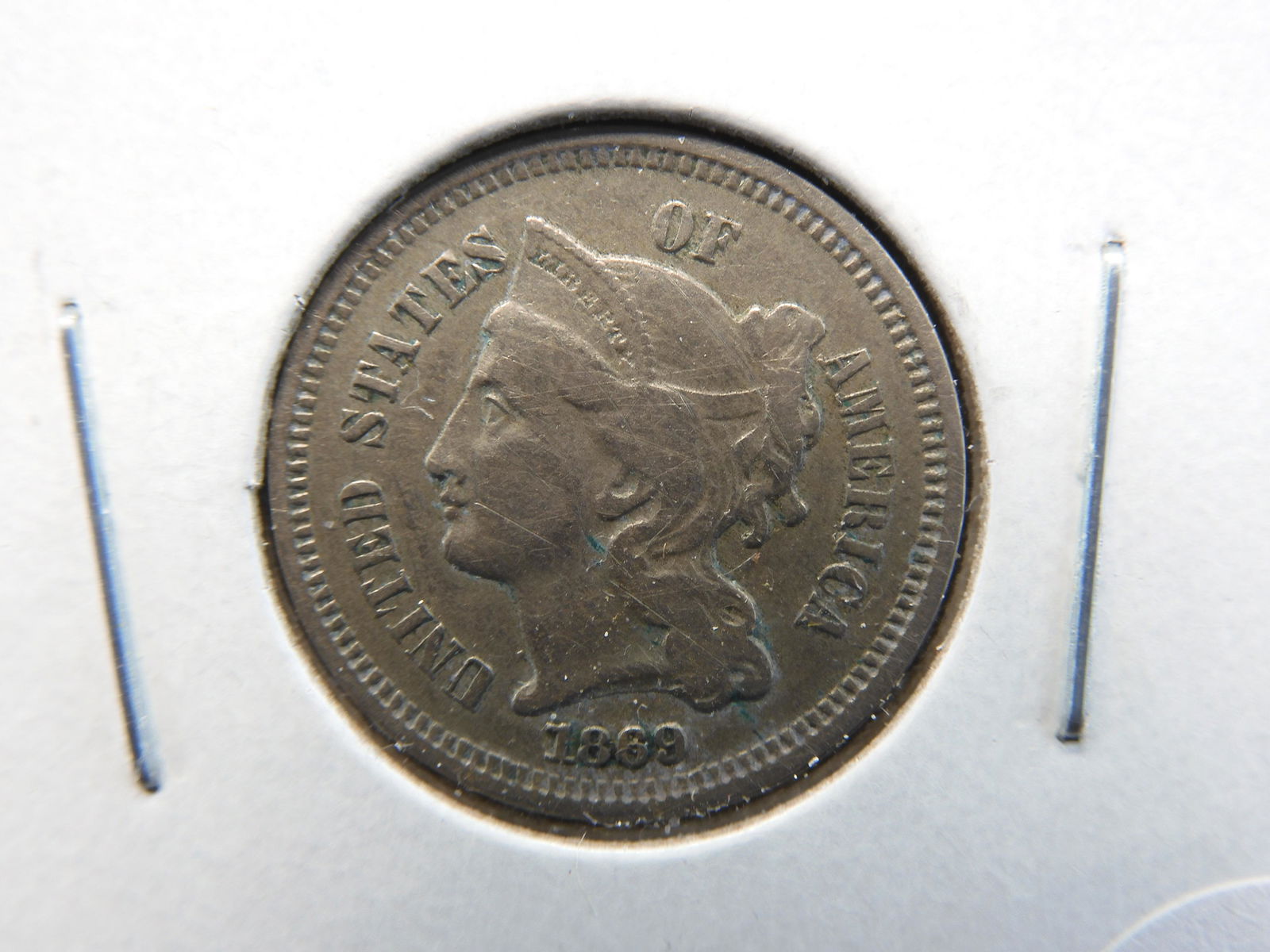 1869 Three Cent Nickel.  Very Fine. (1 of 3)