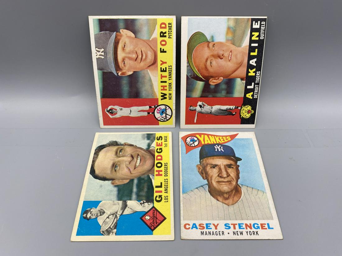 1960 Topps Whitey Ford #35, Al Kaline #50, Gil Hodges: 1960 Topps Whitey Ford #35, Al Kaline #50, Gil Hodges #295, & Casey Stengel #227