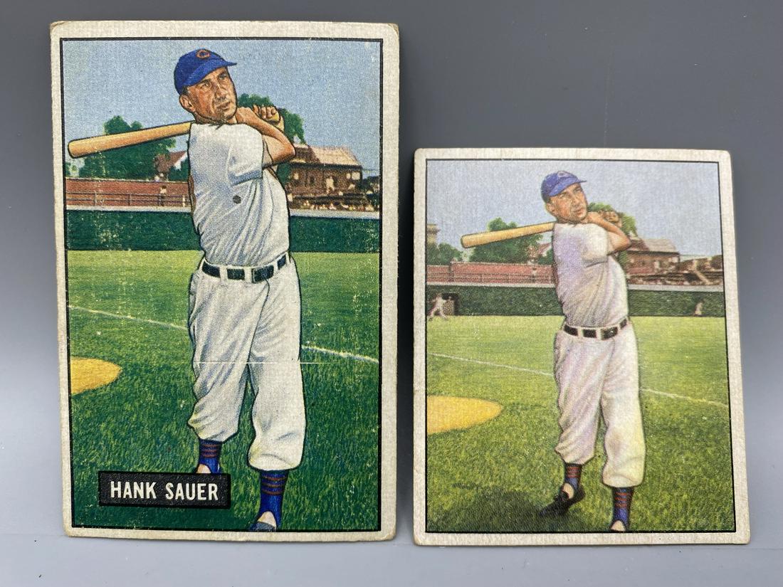 2 CARDS - 1950 & 1951 BOWMAN HANK SAUER - CUBS (1 of 2)