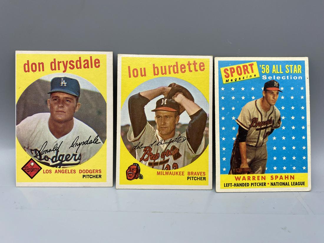 1959 Topps Don Drysdale #387, Lou Burdette #440, & 1958 (1 of 2)