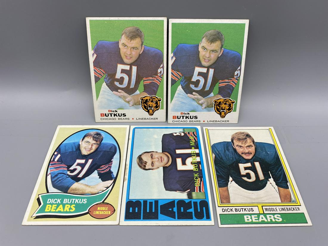 Lot of (5) Assorted Dick Butkus Vintage Football Cards (1 of 2)