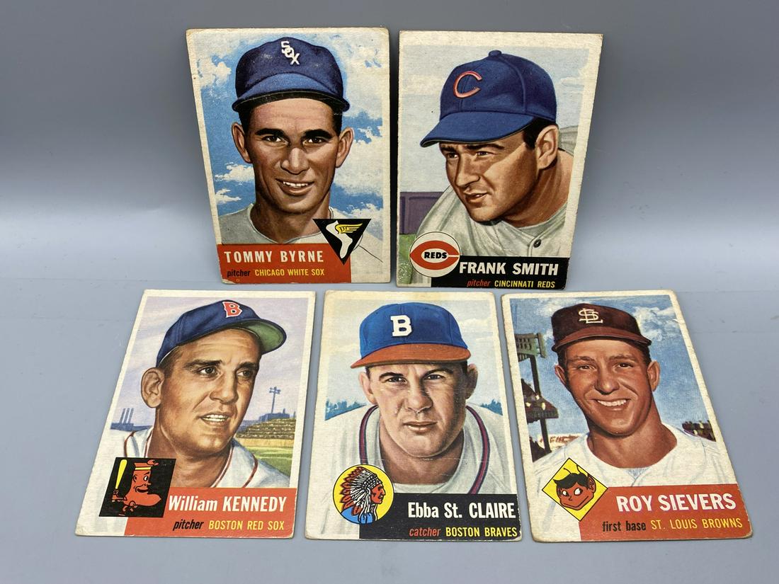 1953 Topps Tommy Byrne #123, Frank Smith #116, William: 1953 Topps Tommy Byrne #123, Frank Smith #116, William Kennedy #94, Ebba St. Claire #91, & Roy Sievers #67