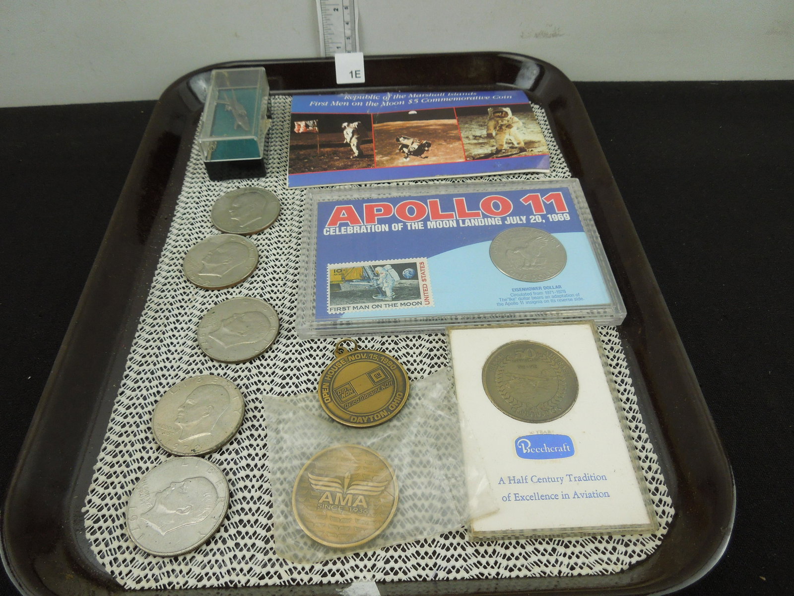 Six Ike Dollars (1 in Apollo Case), Marshall Islands Men on Moon Coin, Miscellaneous Medallions, and (1 of 3)
