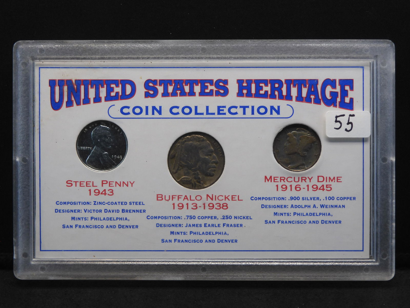 United States Heritage Coin Collection - 3 Coins Includes Steel Cent, Buffalo Nickel & Mercury Dime (1 of 8)