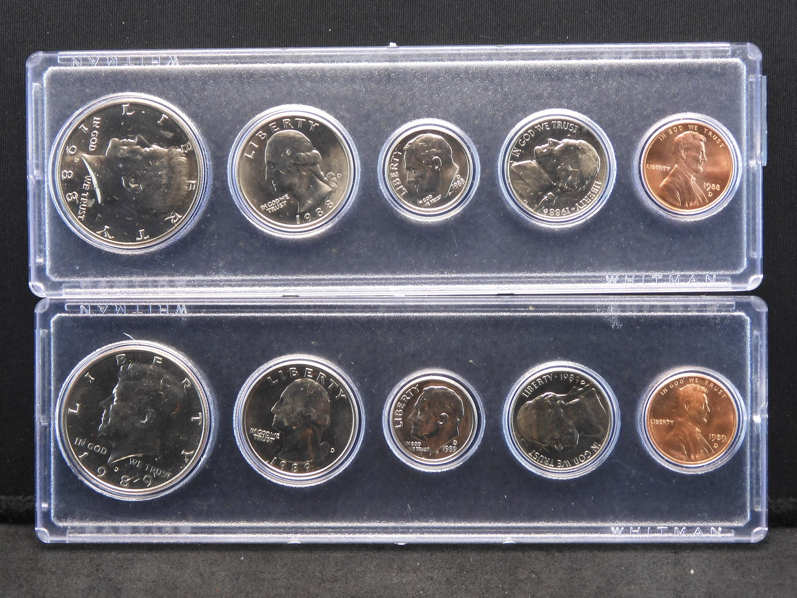 1988-D & 1989-D Year Sets - 5 Coins Each - From Cent to Kennedy Half Dollar in Snap Lock Plastic H (1 of 5)