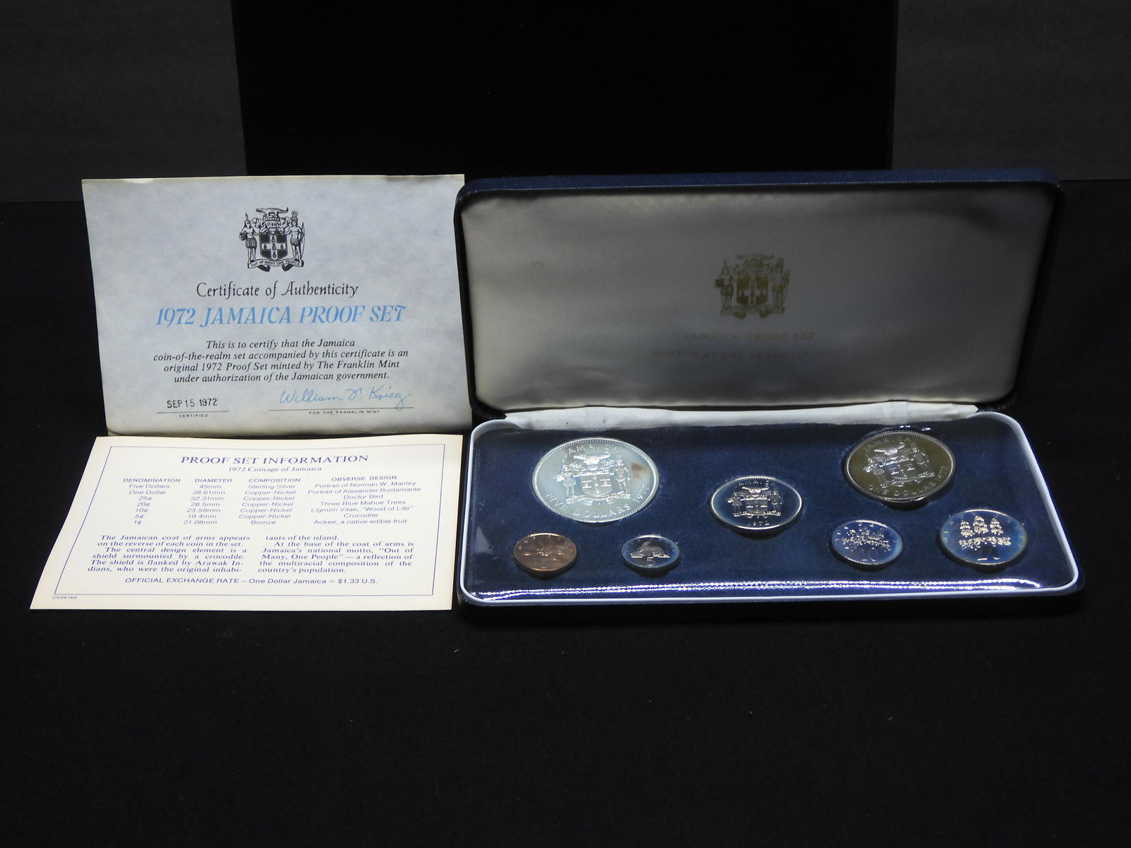 1972 Coinage of Jamaica 7 Coin Set in Nice Case & COA (1 of 5)