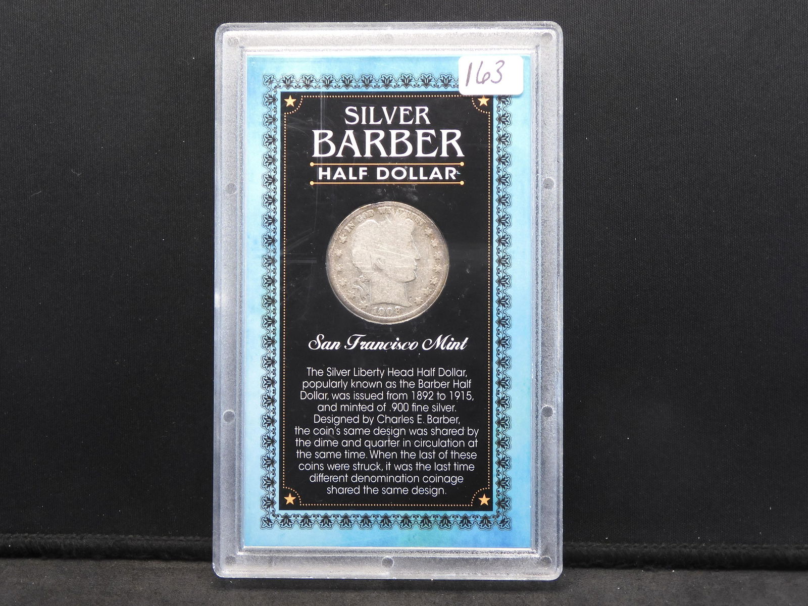 1908-S Barber Silver Half Dollar w/ History Explanation w/ the Nice Display Holder (1 of 4)