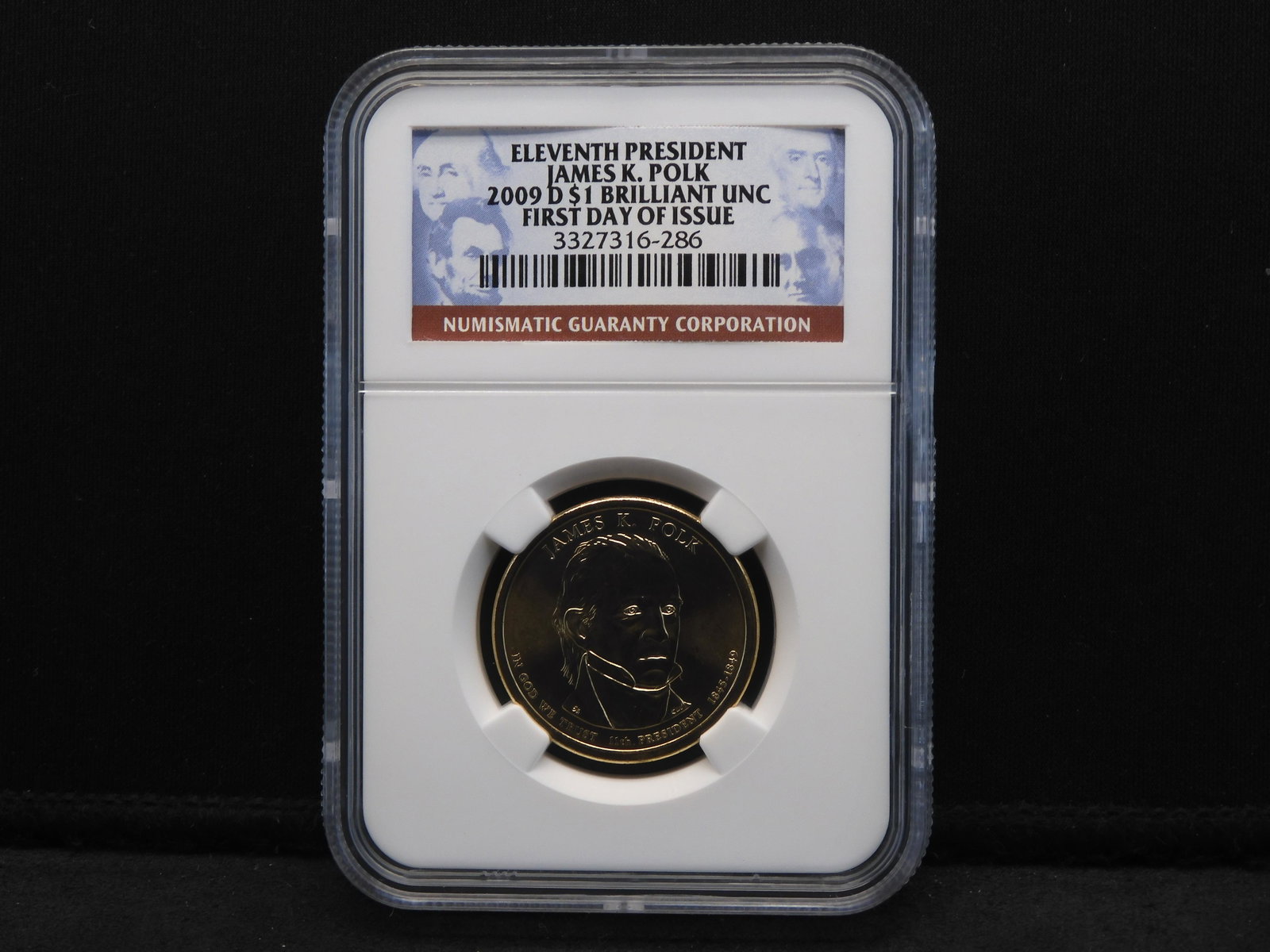 2009-D NGC Brilliant Unc - 11th President James K. Polk Presidential Dollar - 1st Day of Issue!: 2009-D NGC Brilliant Unc - 11th President James K. Polk Presidential Dollar - 1st Day of Issue!