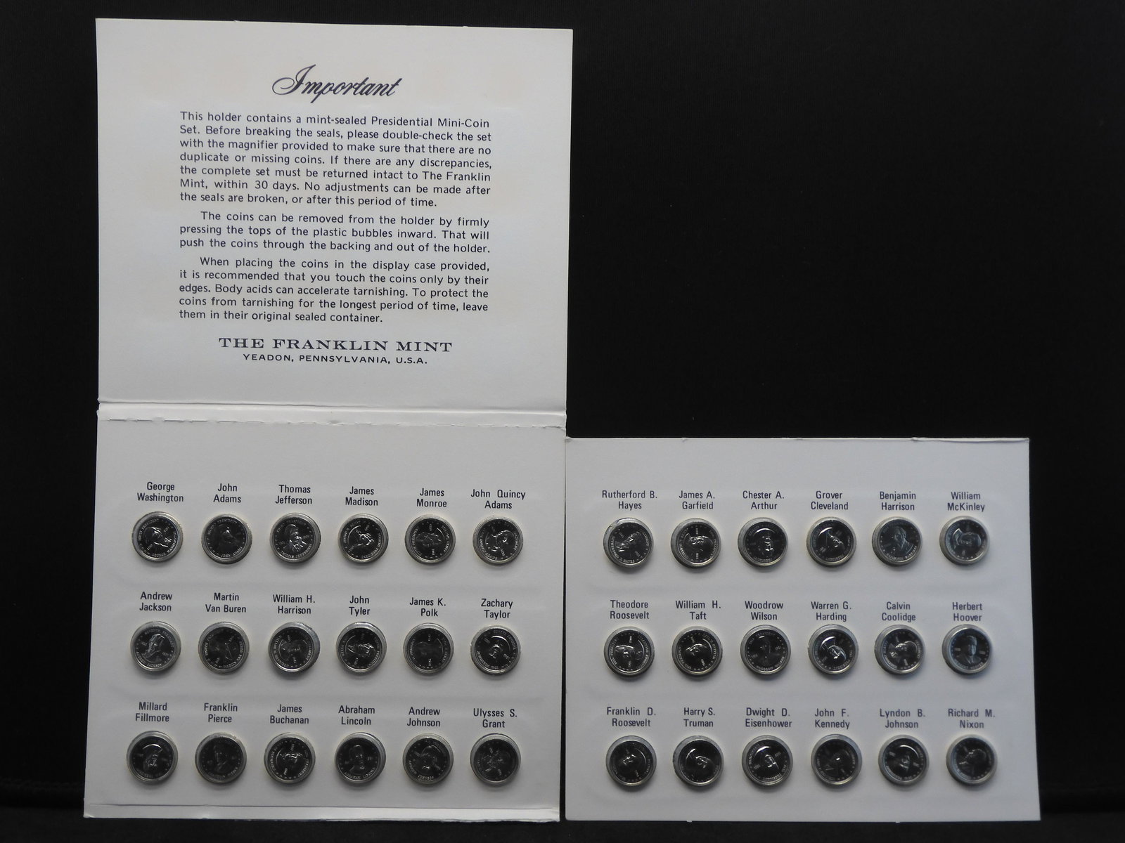 Silver - Presidential Mini-Coin Set - 1st Edition - 36 Sterling Silver Minis Mounted on Display Card (1 of 7)