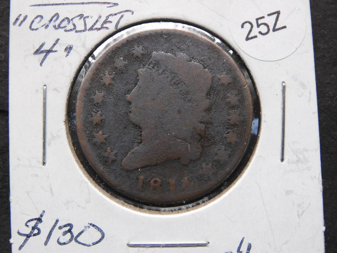 1814 CROSSLET 4 LARGE CENT-SCARCE (1 of 3)