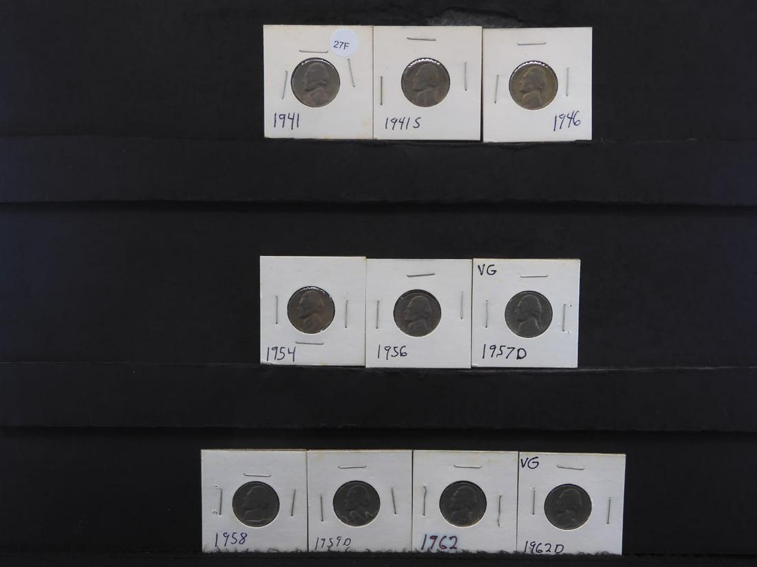 Ten Jefferson Nickels 1940's, 50's & 60's (1 of 9)