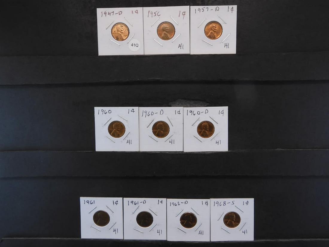 1947-D, 56, 57-D, 60, (2) 60-D, 61, 61-D, 62-D & 68-S Lincoln Wheat & Memorial Cents (1 of 9)