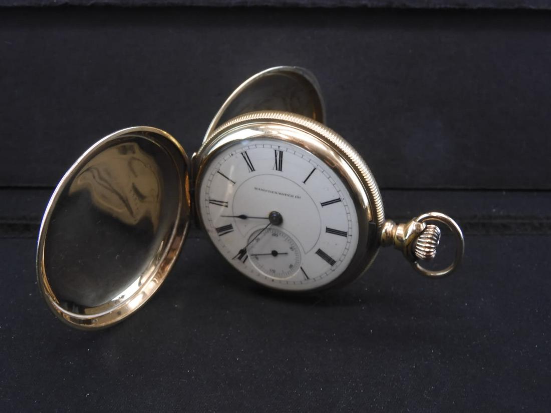 Hampden Pocket Watch Deuber 14K Special Case Gold Plated- Watch Runs (1 of 6)
