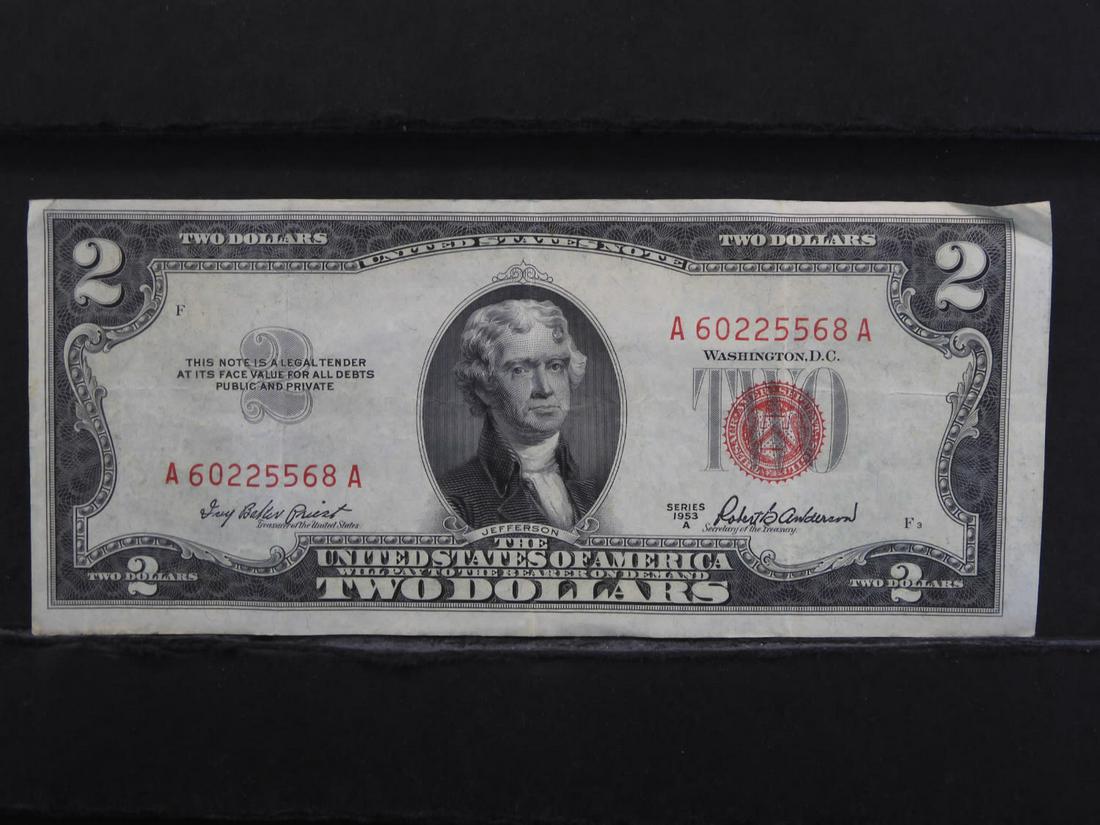 1953-A (ERROR-DIE SHIFT/RED NOTE), $2 DOLLAR! (1 of 3)