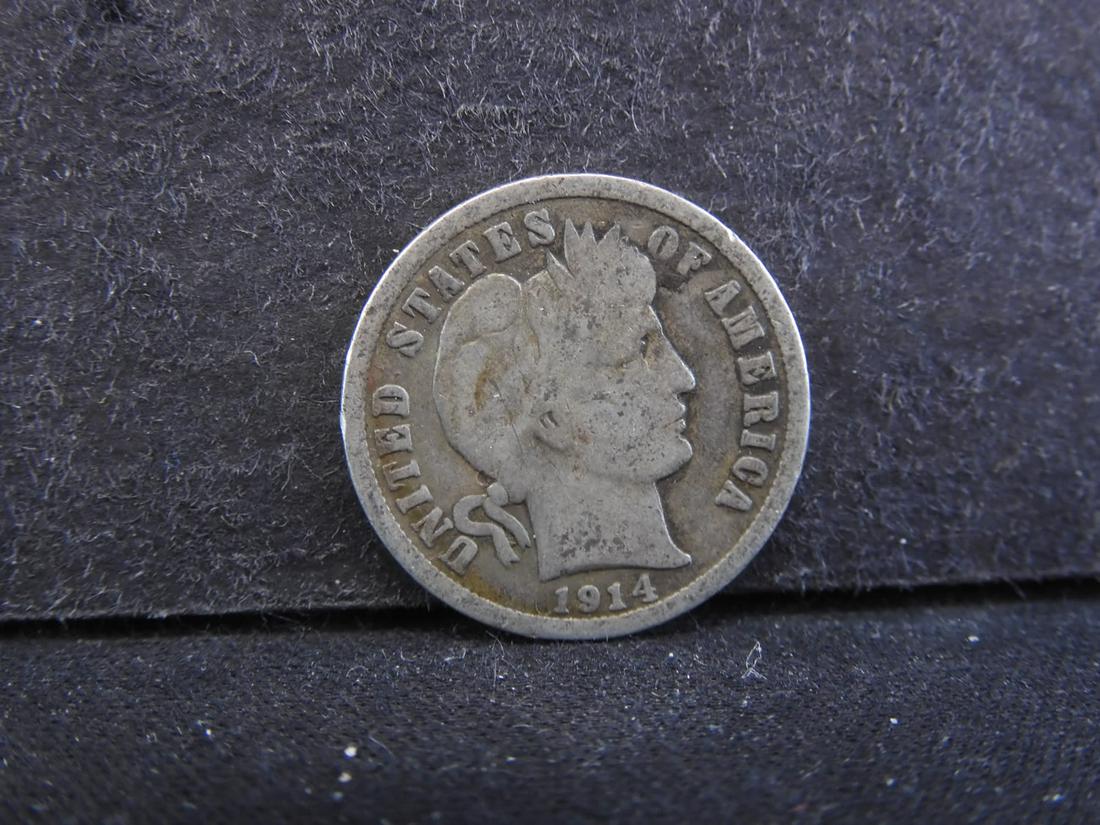 1914-D SILVER/90% BARBER DIME (OVER 100 YEARS OLD) (1 of 2)