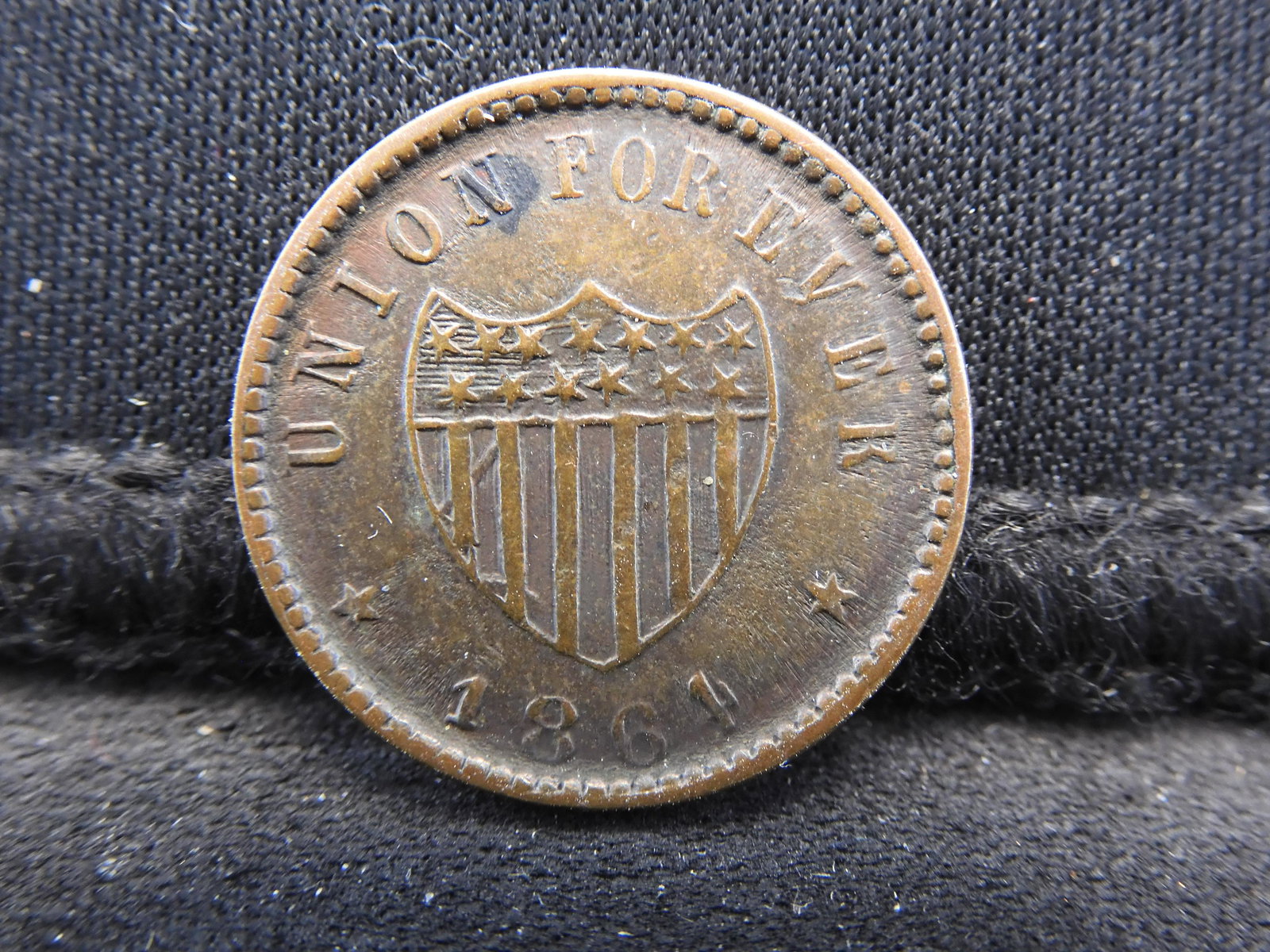 1864 Patriotic Civil War Token:  Union Forever.  Extremely Fine. (1 of 2)