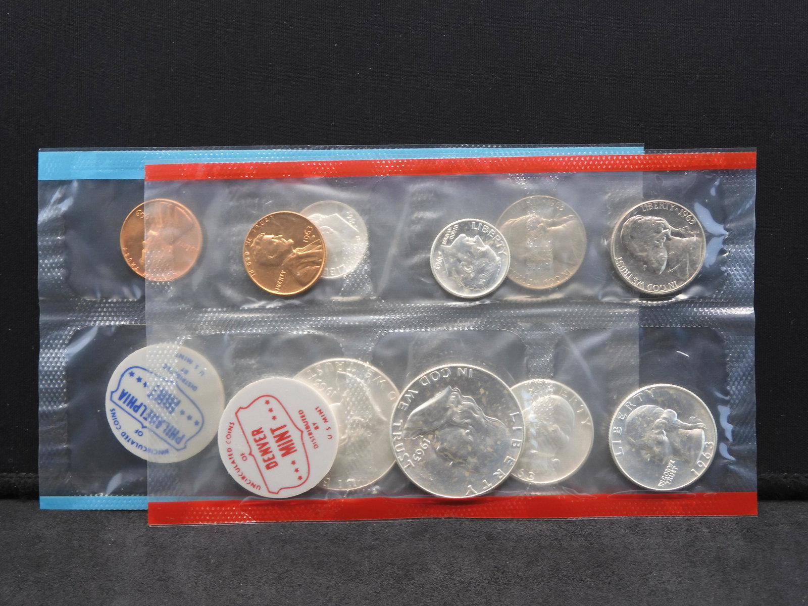 1963-P & D Us Mint Set Six 90% Silver Coins includes the two Franklin Half Dollars (1 of 5)
