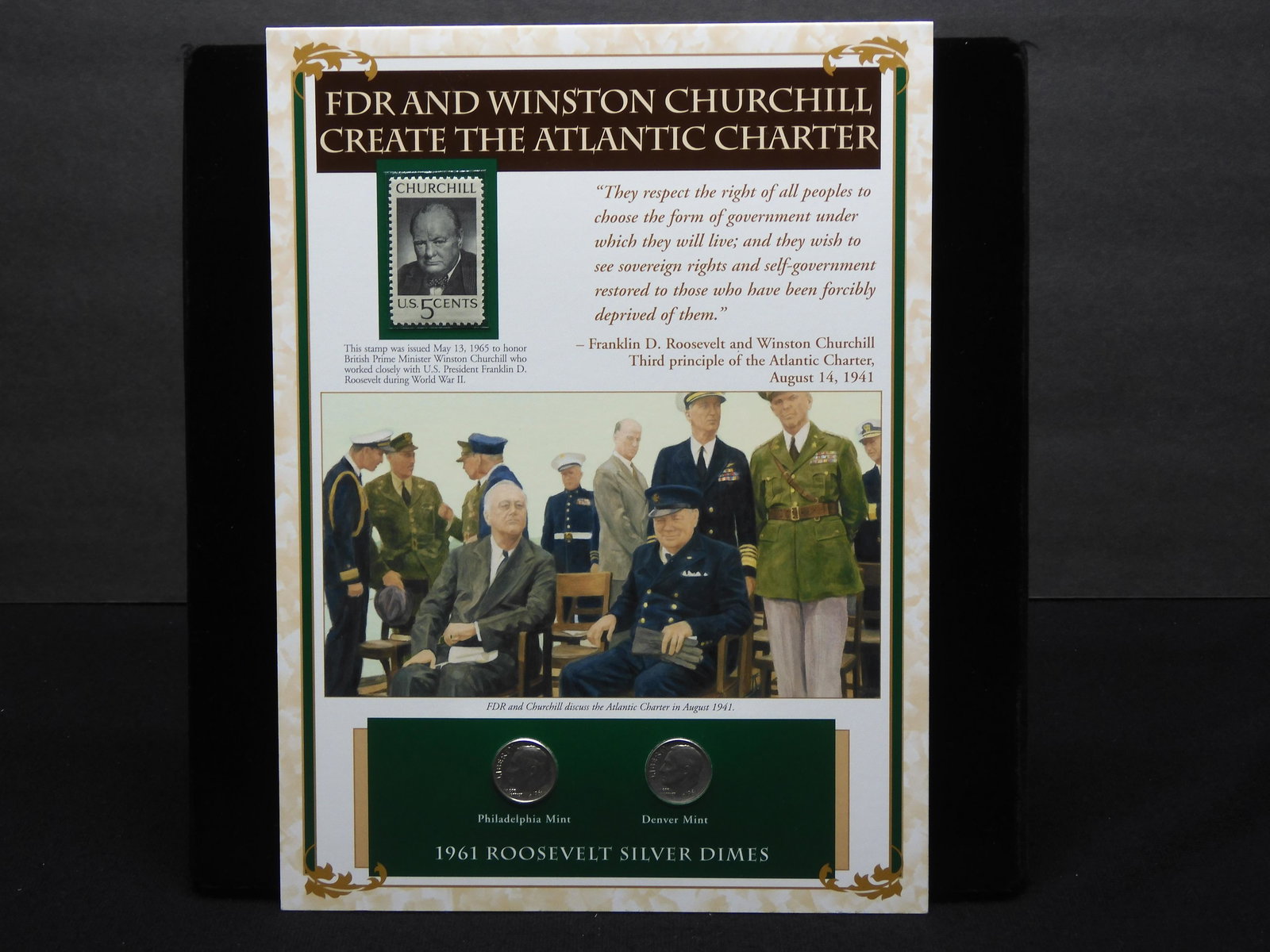 1961 Roosevelt Silver Dimes & Stamp Collection Set in Commem Story Display Holder (3 pcs) (1 of 7)