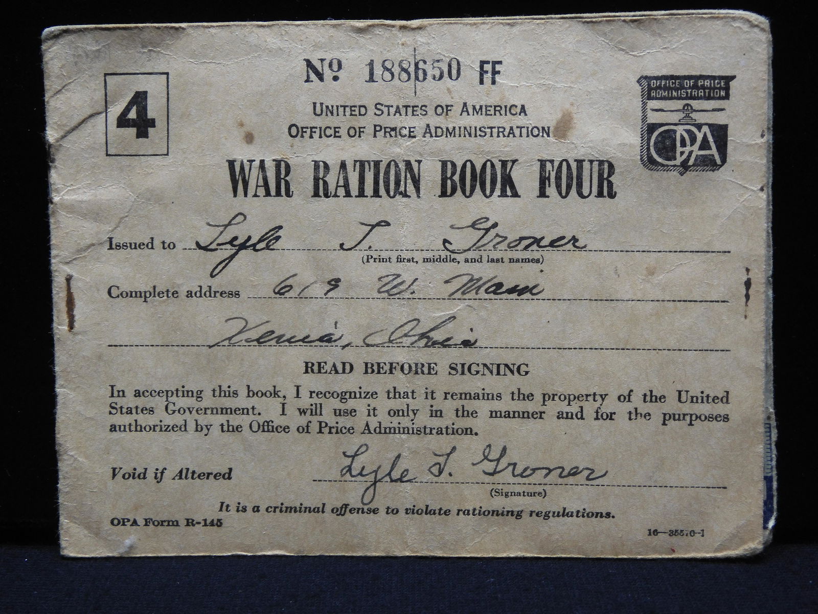 U.S. World War II Ration Book Issued By The Office Of Price Administration. (1 of 6)
