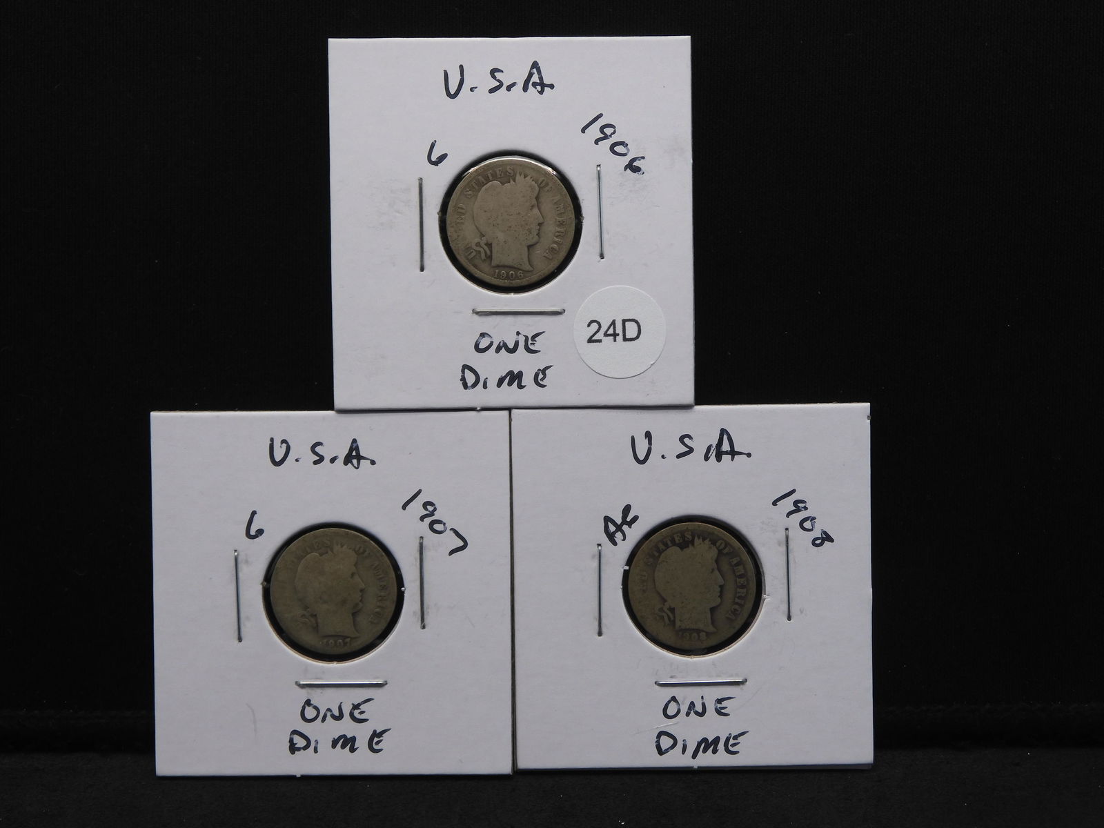 1906, 1907, 1908 Barber Dimes - Better Dates (1 of 7)