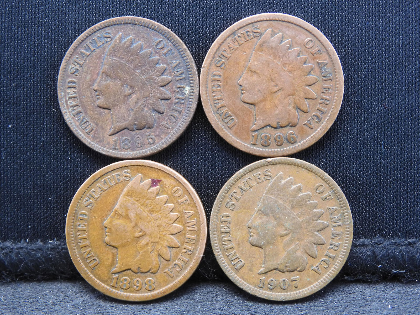 INDIAN CENTS - (4 COINS) 1898 RARE/1895/1896/1907 (1 of 2)