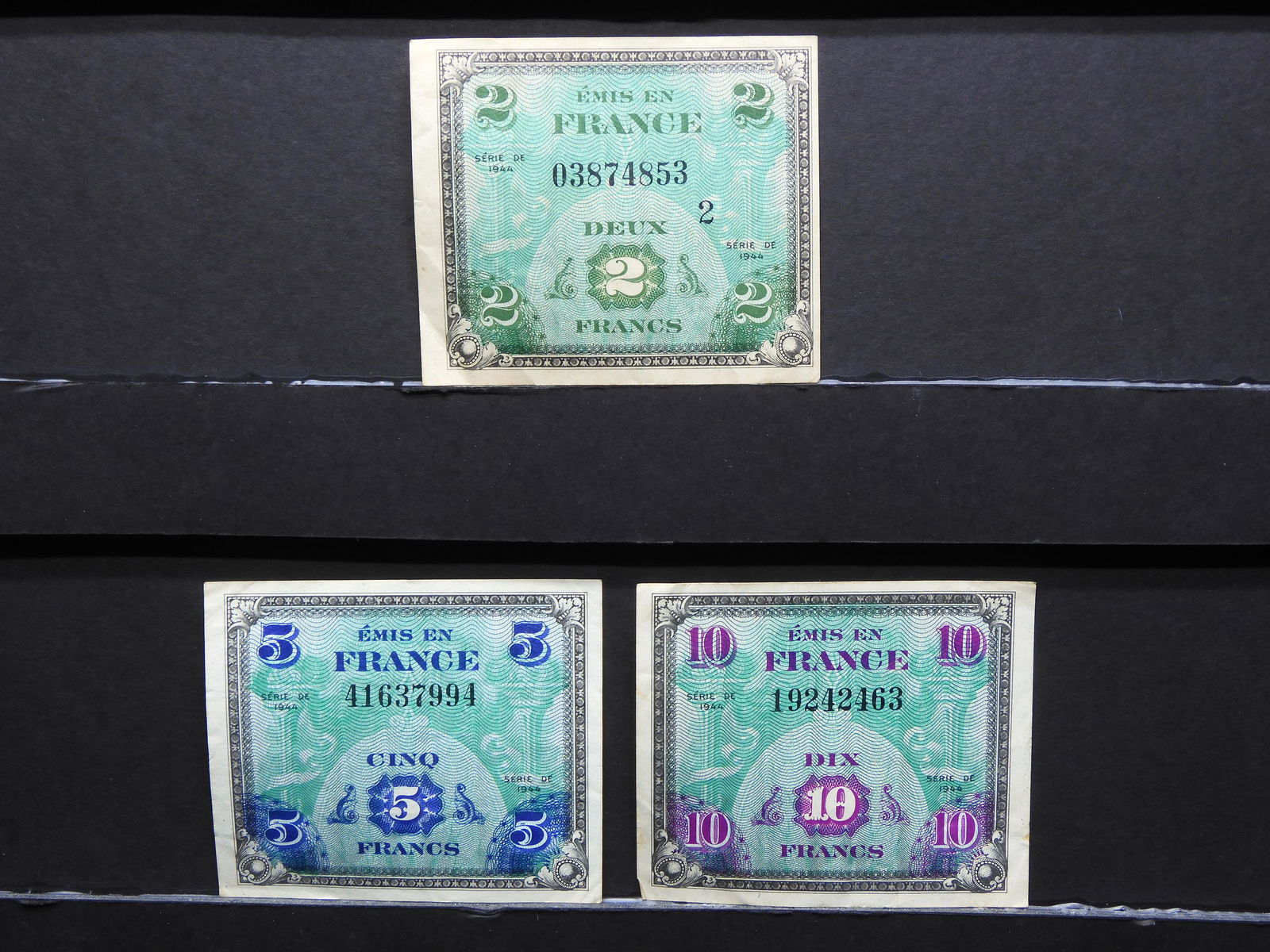1944 France 2, 5, And 10 Francs Military Payment Certificates. (1 of 4)