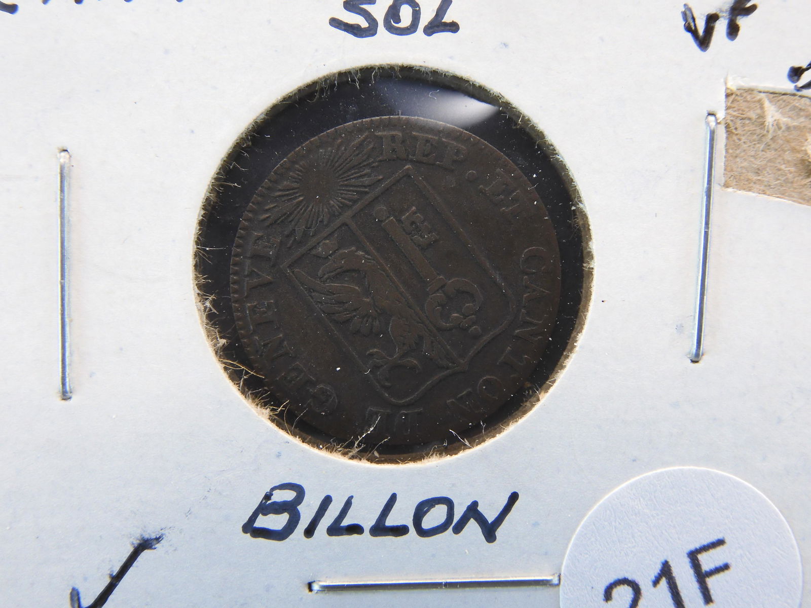 1825 Switzerland, Geneva Billon Sol.  VF. (1 of 3)