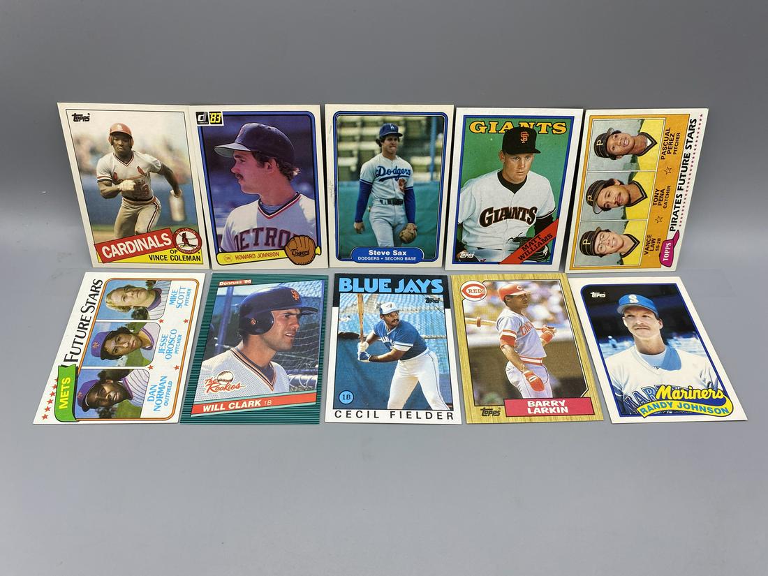 Lot of (10) Baseball Star Player Cards - Vince Coleman, Will Clark, Barry Larkin, Randy Johnson: Lot of (10) Baseball Star Player Cards - Vince Coleman, Will Clark, Barry Larkin, Randy Johnson