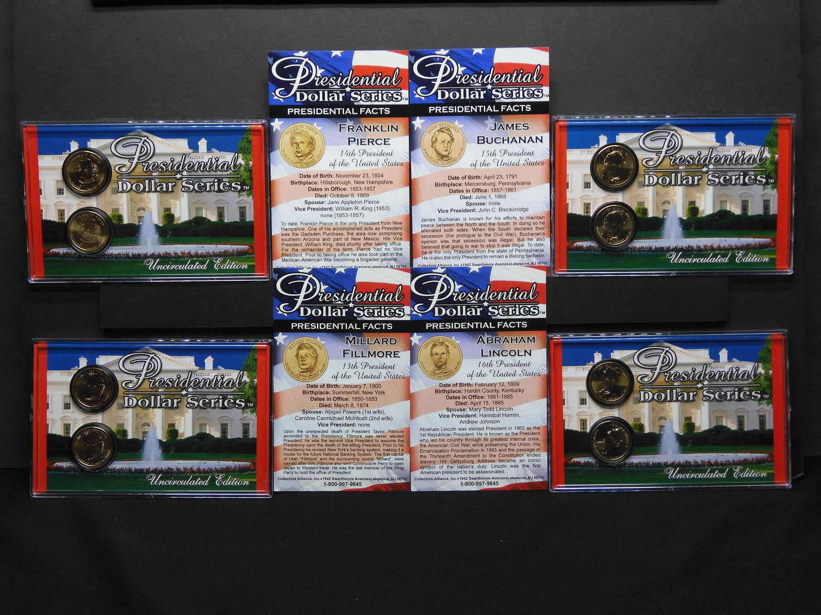 4 Uncirculated Presidential 2 Coin Sets - F. Pierce, J. Buchanan, M. Fillmore, Abraham Lincoln (1 of 17)