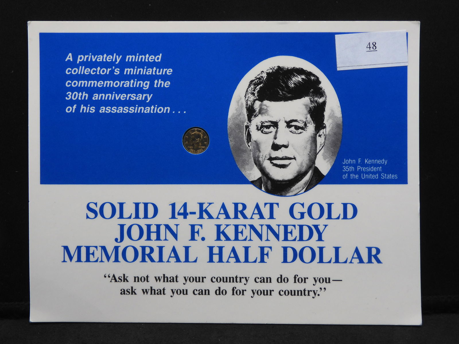 Miniature Solid 14-KT Gold John F. Kennedy Memorial Half Dollar - 30th Anniv. Of His Death (1 of 4)