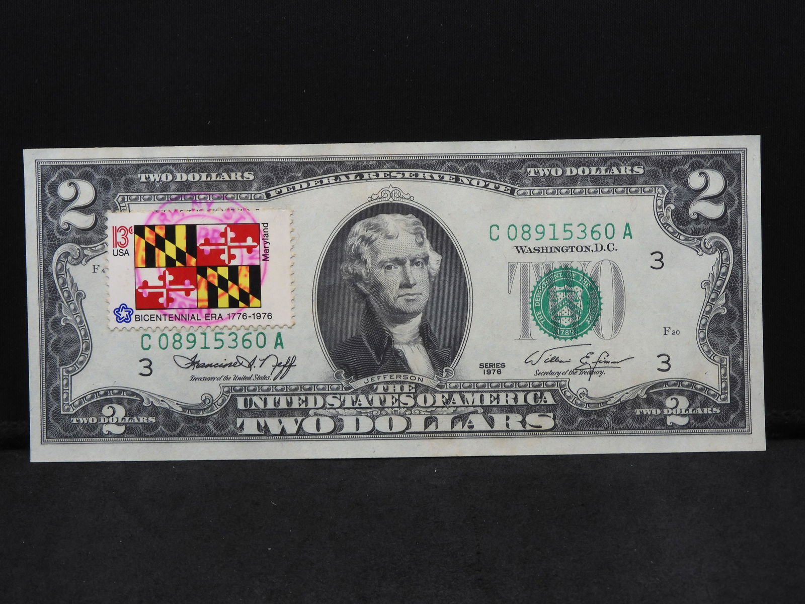 Series 1976 U.S. $2 Federal Reserve Bicentennial Note w/ First Day Cover (1 of 4)