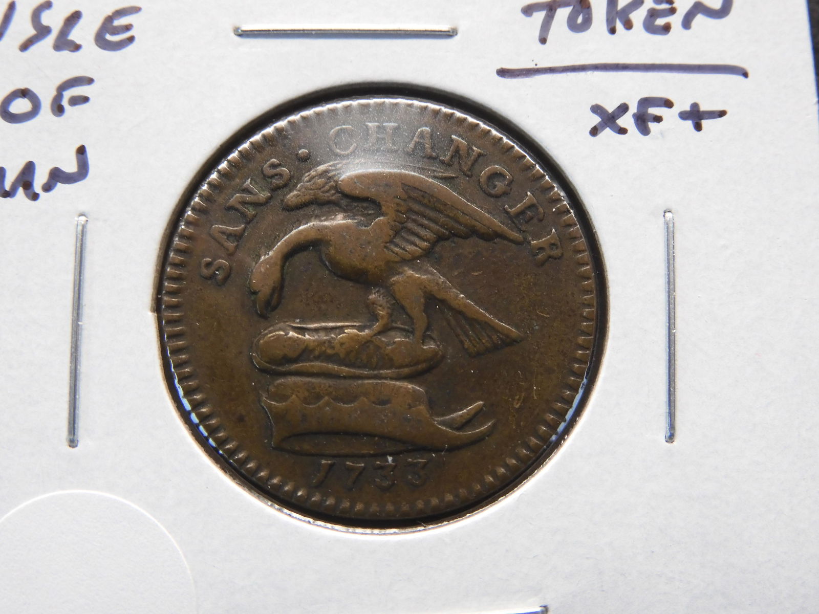 1733 Isle Of Man 1/2 Penny Token.  XF+.  Nice! (1 of 3)
