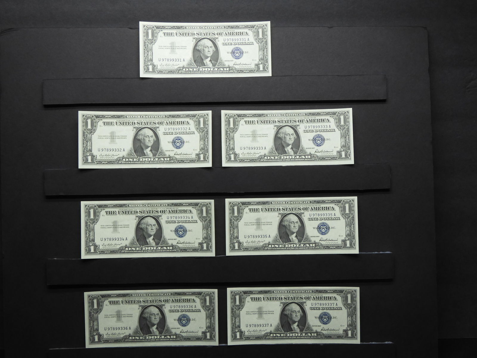 1957 SERIES $1 SILVER CERTIFICATES- SEQUENTIAL NUMBERS - (QUANTITY 7) (1 of 7)