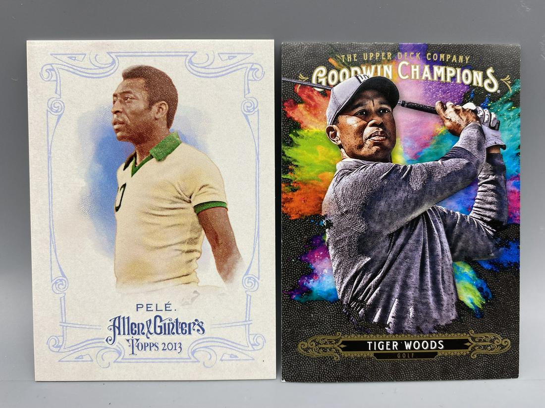 2013 Topps Allen & Ginter Pele #130 & 2018 Upper Deck Goodwin Champions Tiger Woods #120 (1 of 3)