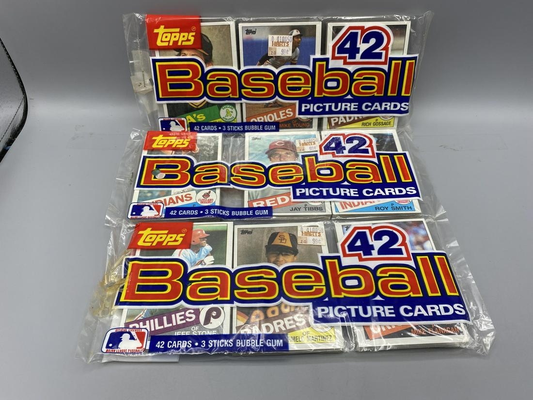 Lot of (3) 1985 Topps Baseball Sealed Grocery Rack Packs - Possible Mark McGwire, Roger Clemens, (1 of 2)