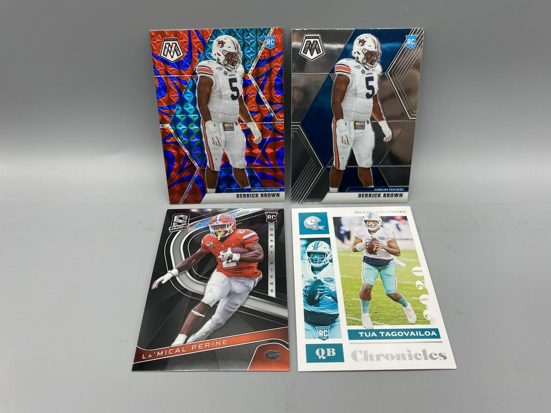 Assorted Football Rookie Cards - 4 Cards - Varying Conditions - Tua Tagovailoa, Derrick Brown, (1 of 2)