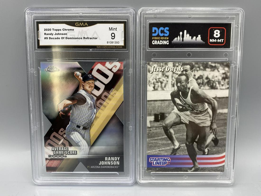 2020 Topps Chrome Randy Johnson Decade of Dominance Refractor #9 & Jesse Owens Starting Lineup: 2020 Topps Chrome Randy Johnson Decade of Dominance Refractor #9 & Jesse Owens Starting Lineup