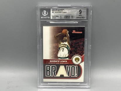 2005-06 Bowman Bravo Relics Rashard Lewis Game Worn Jersey BGS Mint 9: 2005-06 Bowman Bravo Relics Rashard Lewis Game Worn Jersey BGS Mint 9