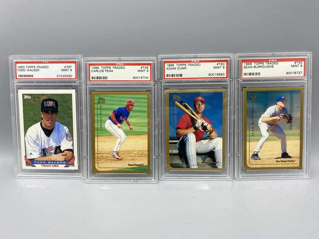 1993 Topps Traded Todd Walker #79T PSA Mint 9 & 1999 Topps Traded Carlos Pena #T46, Adam Dunn #T50, (1 of 2)