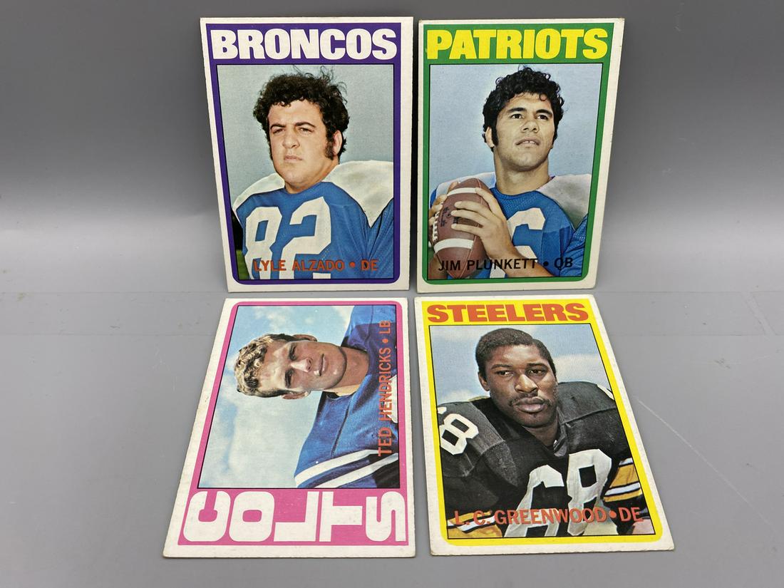 Lot of (4) 1972 Topps Football Star Player Rookie Cards - Lyle Alzado, Jim Plunkett, Ted Hendricks, (1 of 2)