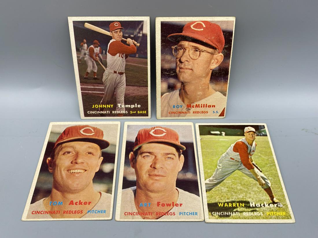 Lot of (5) 1957 Topps Assorted Cincinnati Reds Cards - Varying Conditions (1 of 2)