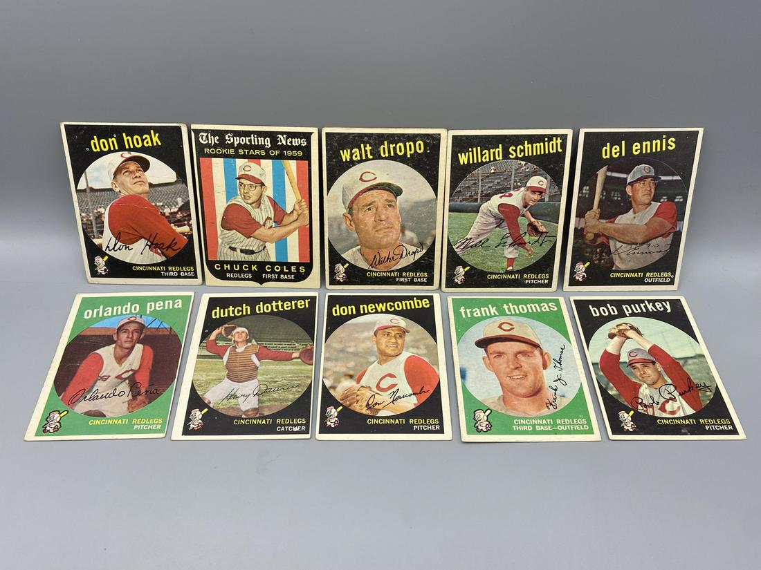 Lot of (10) 1959 Topps Baseball Assorted Cincinnati Reds Cards - Varying Conditions (1 of 6)