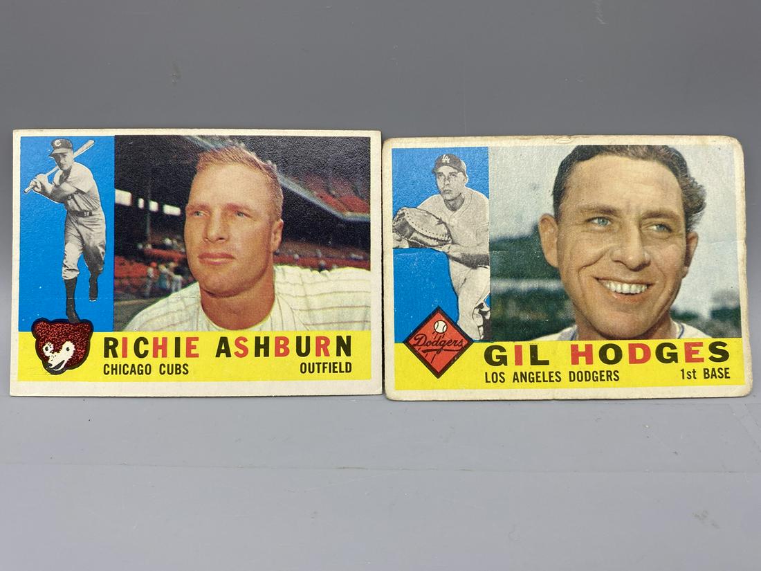 1960 Topps Richie Ashburn #305 & Gil Hodges #295: 1960 Topps Richie Ashburn #305 & Gil Hodges #295