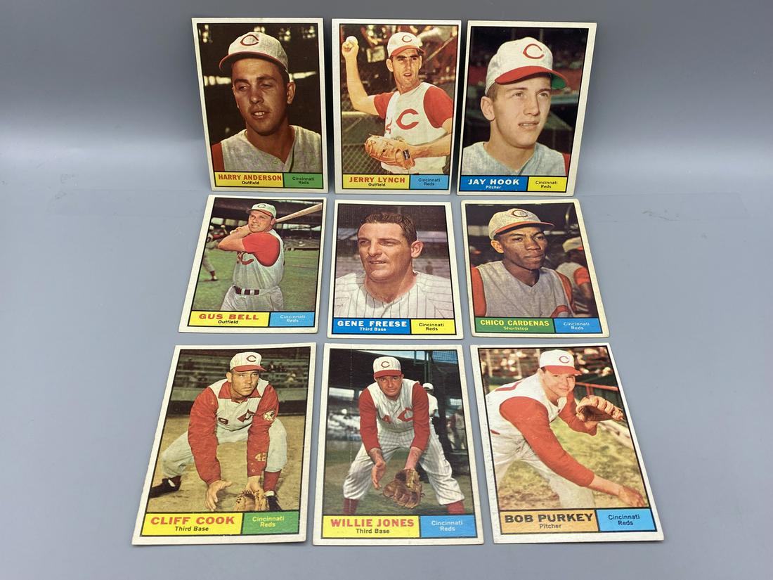Lot of (9) 1961 Topps Cincinnati Reds Assorted Cards - Varying Conditions (1 of 2)