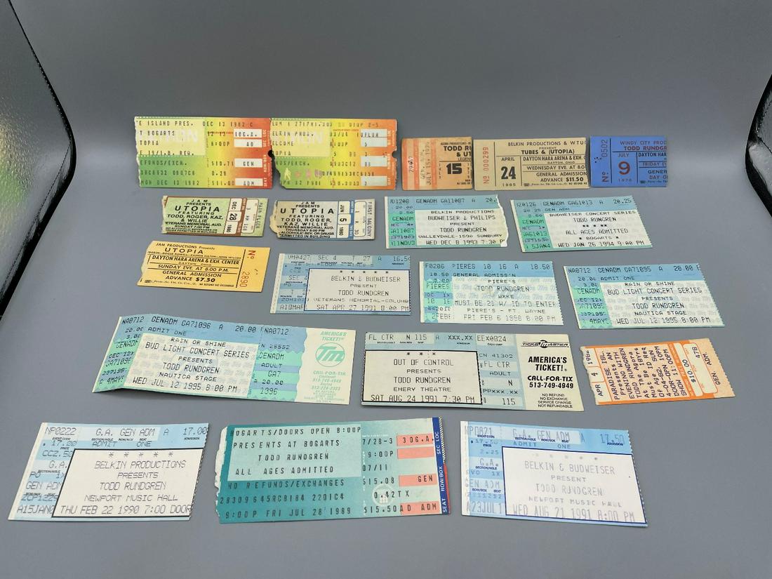 Todd Rundgren & Utopia Lot of 19 Ticket Stubs - 1976-1998 - Full Ticket; Ticket Typo Error; The (1 of 10)