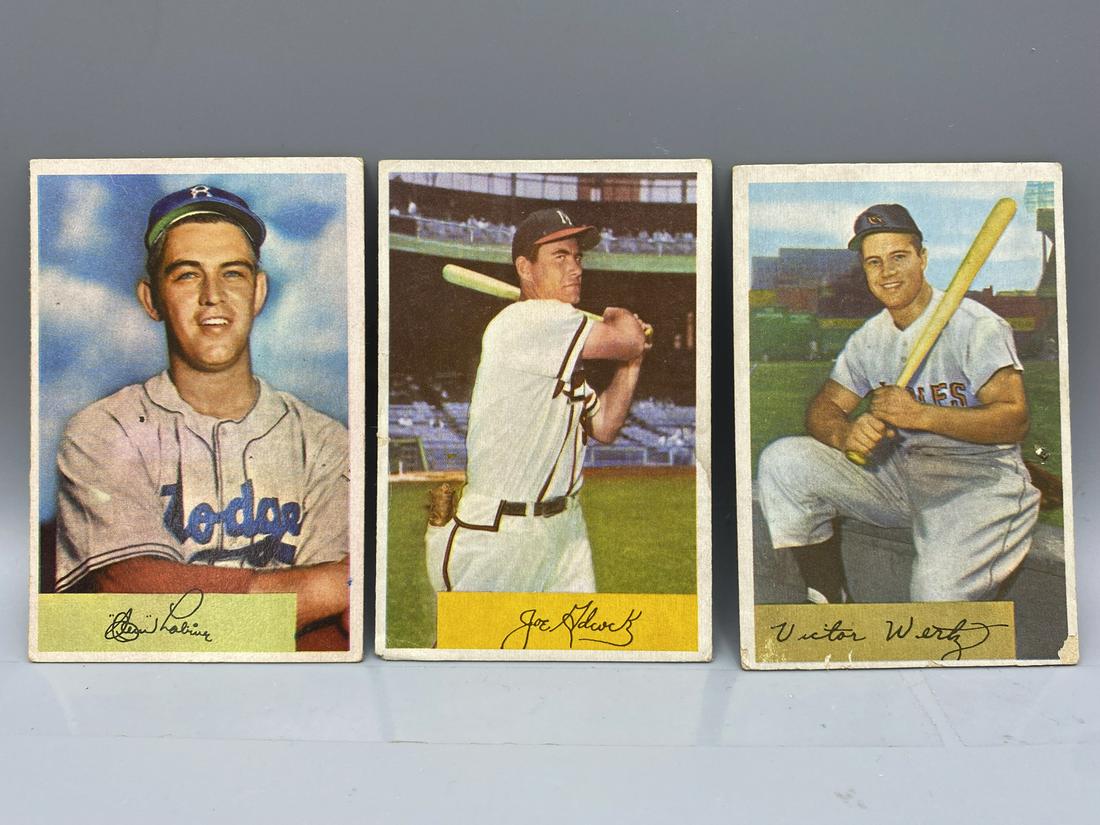 1954 Bowman Clem Labine #106, Joe Adcock #96, & Vic Wertz #21 (1 of 2)