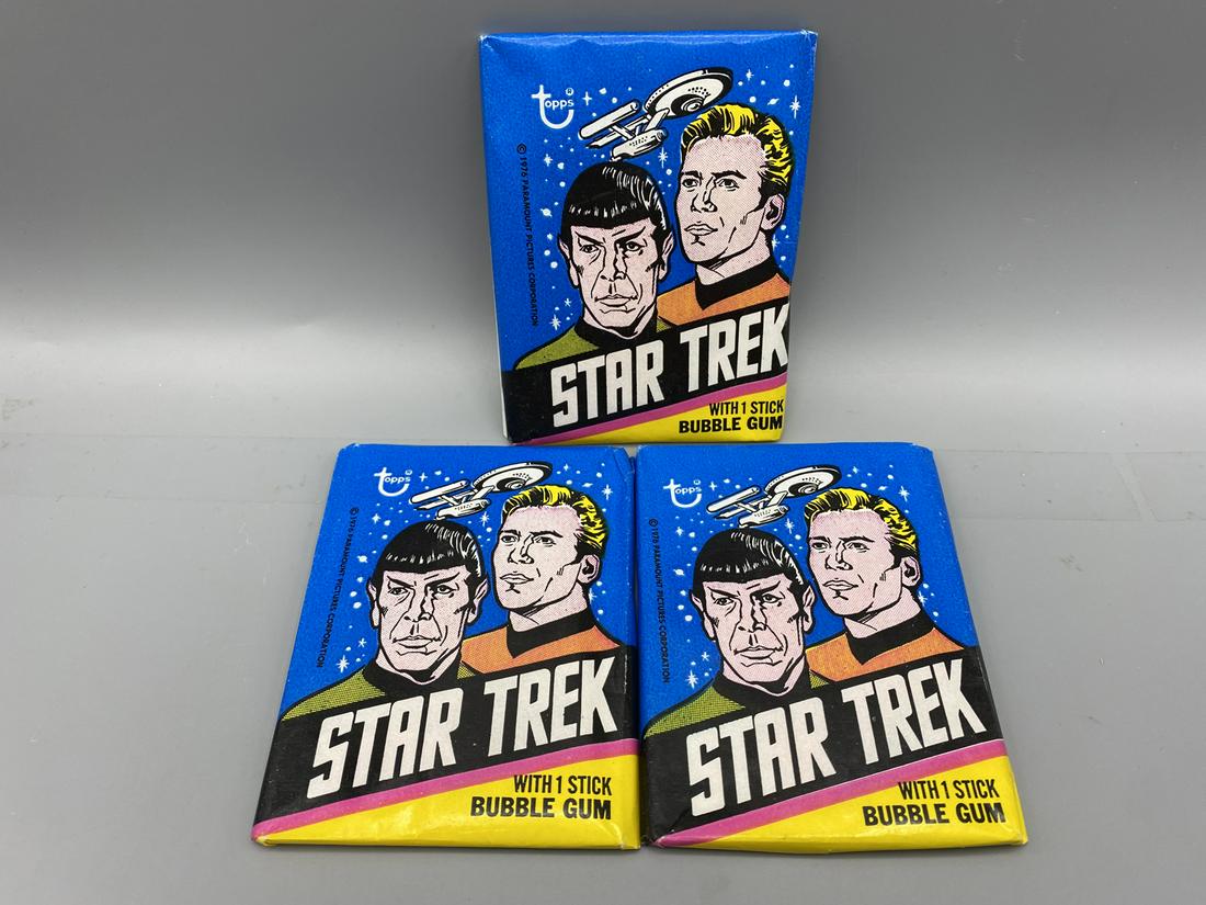 1976 Topps Star Trek Packs - Lot of 3 - 1 Pack Is Unsealed - 2 are sealed (1 of 3)